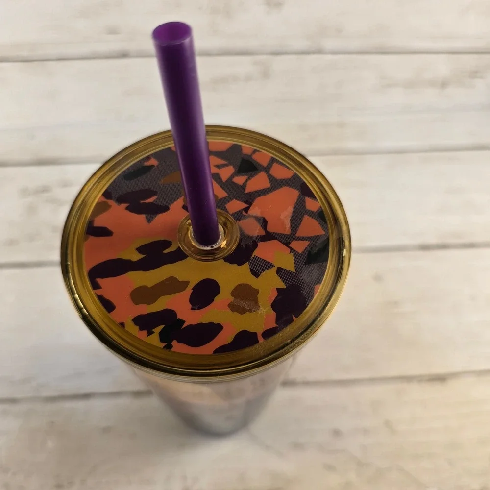 NEW Starbucks 18oz Ombre Amber PUR Cold Cup Tumbler Leopard Lid Reusable Straw